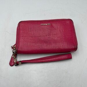 Coach Wristlet Wallet Womens Small Pink Leather Double Zip Around Travel Purse
